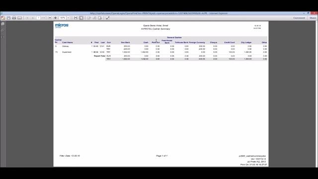 OPERA | 3.Finans Raporları - 04.Cashier Summary смотреть онлайн