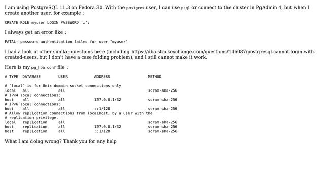 Databases: PostgreSQL : cannot connect with a created role смотреть онлайн