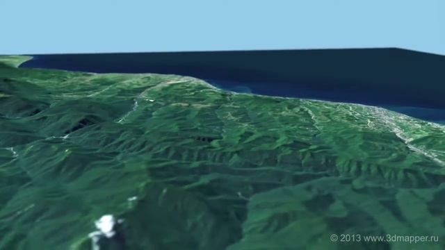 The Black Sea coast near Sochi. 3D relief model смотреть онлайн