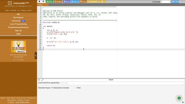 Programando no OnlineGDB смотреть онлайн