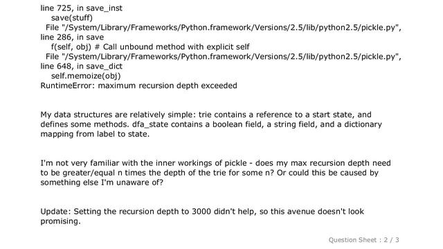 PYTHON : Hitting Maximum Recursion Depth Using Pickle / cPickle смотреть онлайн