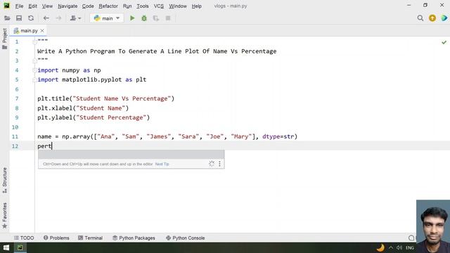 Write A Python Program To Generate A Line Plot Of Name Vs Percentage смотреть онлайн