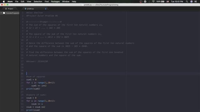 Project Euler Problem 6 Solution смотреть онлайн