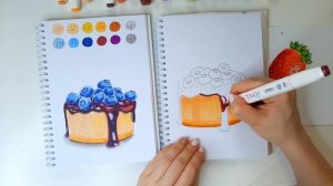 Рисуем черничное пирожное спиртовыми маркерами Touch