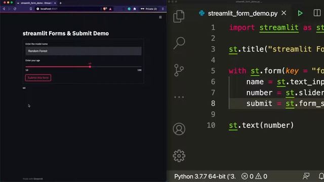 Streamlit Forms + Submit Action Button Tutorial Demo | Python ML Web App Dev Tutorial смотреть онлайн