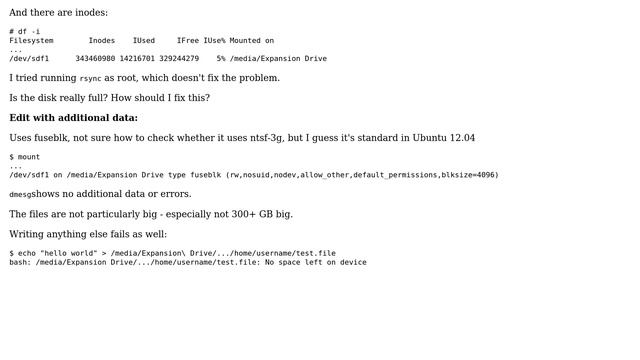 "No space left on device" when writing to NTFS on Ubuntu смотреть онлайн