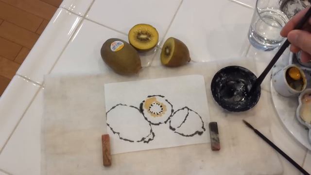 Painting Golden Kiwifruits Still Life Watercolor Demo Tutorial Chinese Painting Sumie Etegami смотреть онлайн