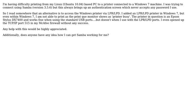 Accessing Windows 7 Printer from Ubuntu Linux via LPR/LPD or Samba смотреть онлайн