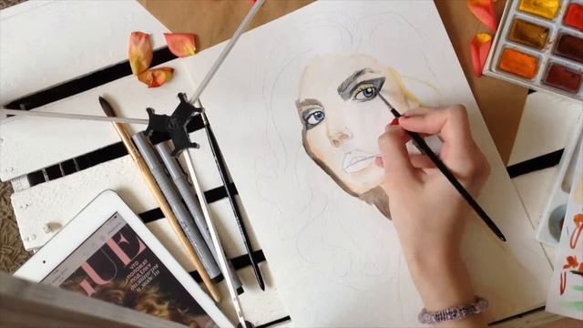 Процесс рисования акварелью(портрет) - Speed Painting смотреть онлайн