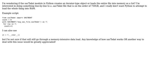 Python sas7bdat module - iterator or memory intensive? смотреть онлайн