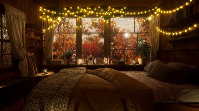 Cozy Cabin In A Forest With Autumn Rain | Rain On Window 8 Hours | Rain Sounds | Cozy Bedroom