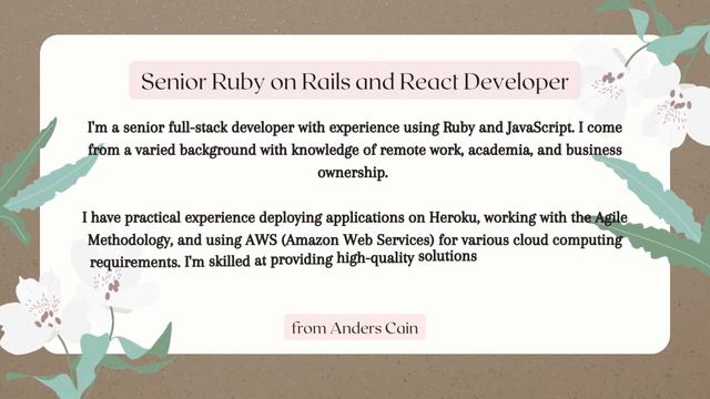 Senior Ruby on Rails and React Developer Profile смотреть онлайн