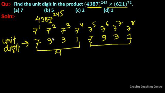 Q152 | Find The Unit Digit In The Product (4387)^245×(621)^72. | Find Unit Digit In The Product