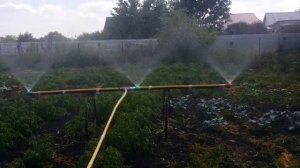 Поливалка для огорода на велосипедных колесах для полива высоких растений.