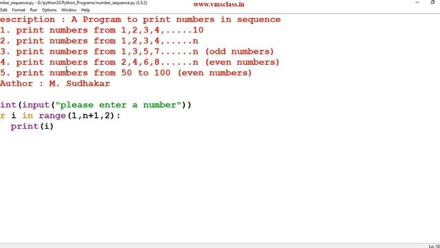 Python program to print the numbers from 1 to n смотреть онлайн