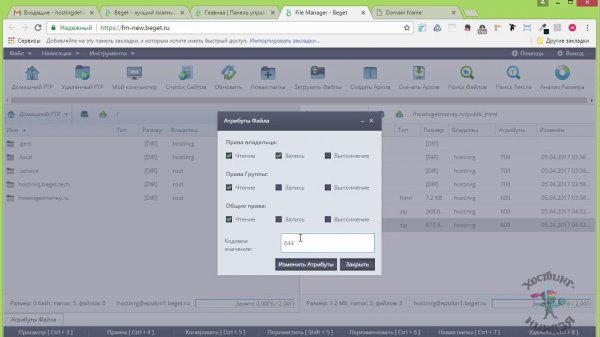Хостинг beget.ru. Изменяем права доступа