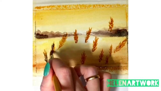 Рисуем пейзаж акварелью «Колосья» смотреть онлайн