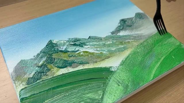 Рисуем цветущий луг в горах.