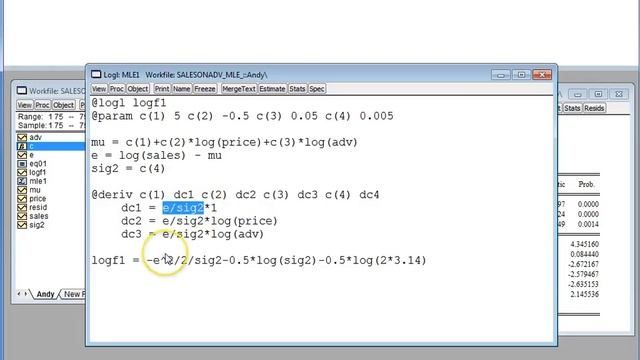 ММП для линейной регрессии в EViews смотреть онлайн