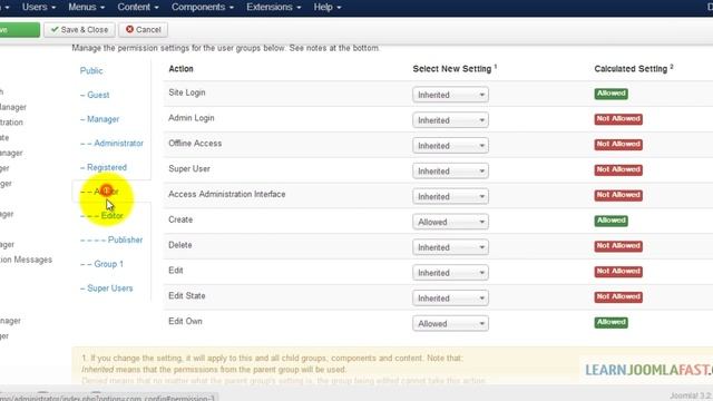 Joomla 3 Basics For Beginners - User permission settings смотреть онлайн