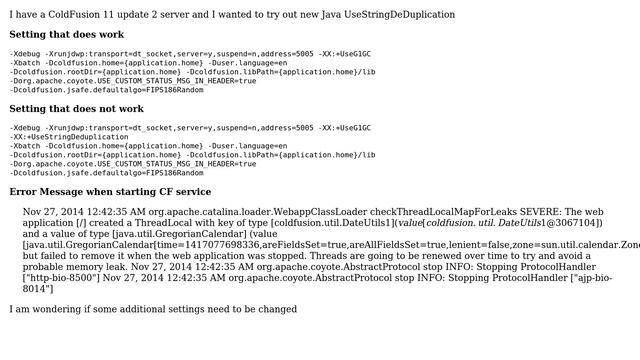 DevOps & SysAdmins: ColdFusion 11 and Java 8u25 and -XX:+UseStringDeduplication don't want to work смотреть онлайн