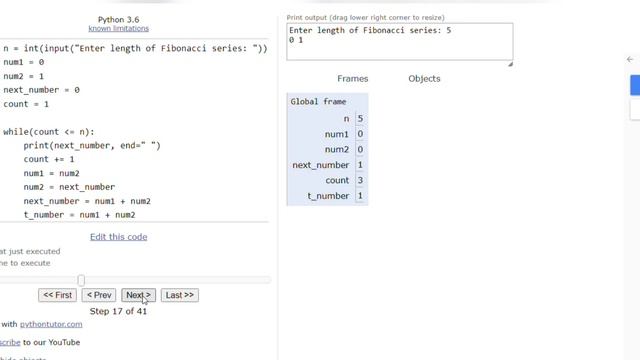 Fibonacci series in python. смотреть онлайн