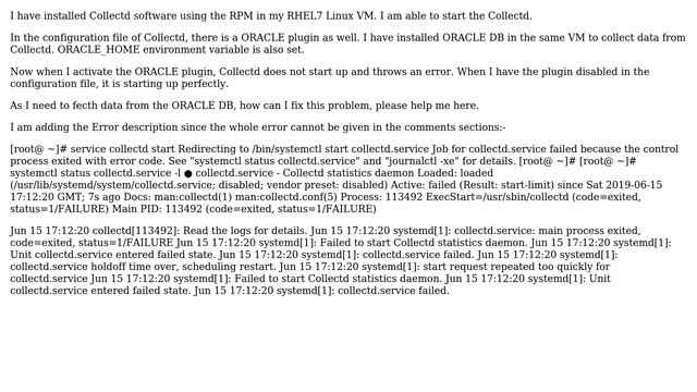 Collectd does not starts after activating Oracle Plugin смотреть онлайн