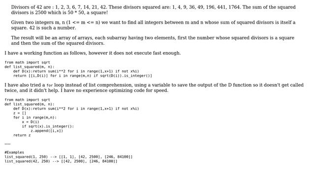 Python function to find all integers between two numbers whose sum of squared divisors is a... смотреть онлайн