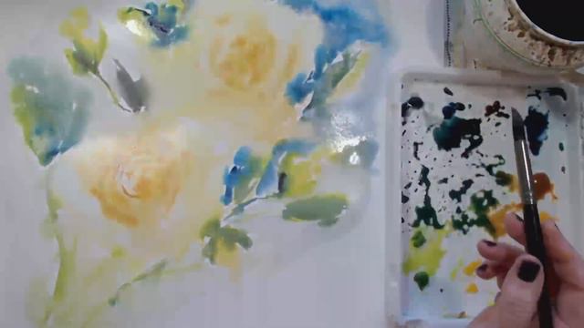 YELLOW WATERCOLOUR ROSES loose step by step watercolor painting смотреть онлайн