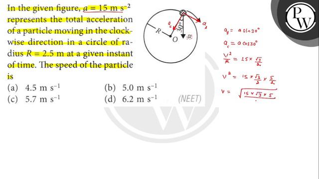 In the given figure, a=15  m s^-2 represents the total acceleration of a particle moving in the c.. смотреть онлайн