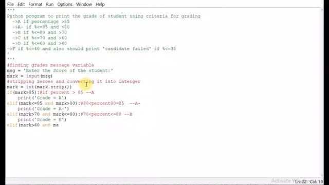 Python program to print the grade of student using criteria for grading смотреть онлайн
