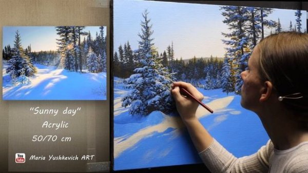 How to Paint a Winter Landscape. Acrylic Painting | Зимний пейзаж акрилом.