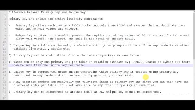 SQL : Difference between PRIMARY Key and UNIQUE Key смотреть онлайн