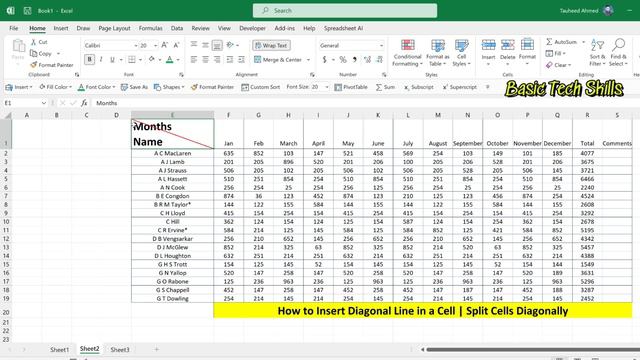 How to Insert Diagonal Line in a Cell—Split Cells Diagonally—Split cell in Excel смотреть онлайн