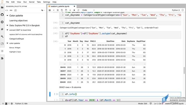 การสร้างกราฟด้วย seaborn: การใช้ color palette แสดงค่าฝุ่น PM 2.5 แยกตามวันในสัปดาห์ смотреть онлайн