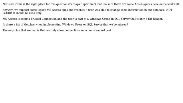 DevOps & SysAdmins: MS Access Security Issue (WRITE Access on a Trusted Connection?!!!) смотреть онлайн