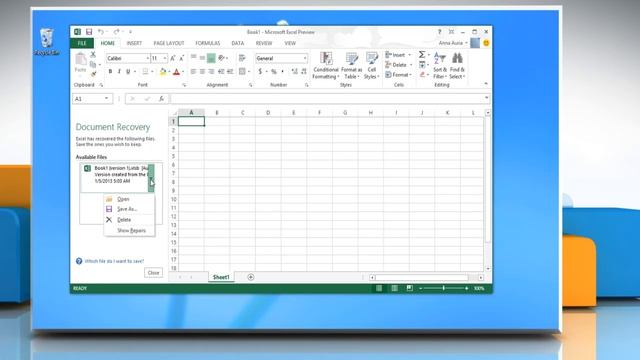 Using Document Recovery Task Pane to Recover Files in Excel 2013 смотреть онлайн