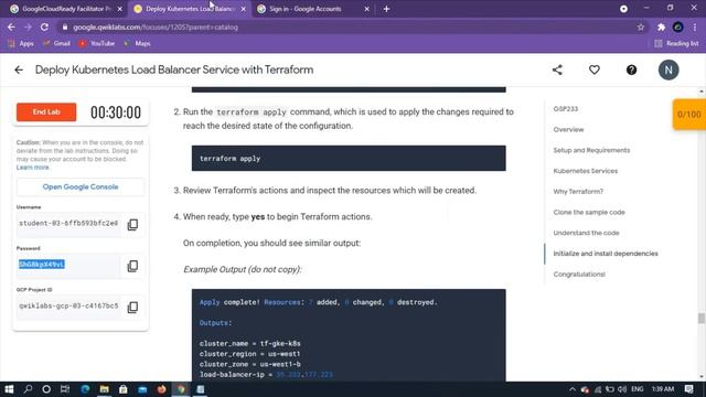 Qwiklab:Deploy Kubernetes Load Balancer Service with Terraform[GSP233] смотреть онлайн