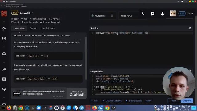 Codewars Array.diff смотреть онлайн