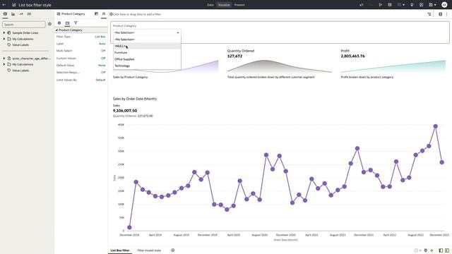 Create list box type filters and control filter states in Oracle Analytics смотреть онлайн