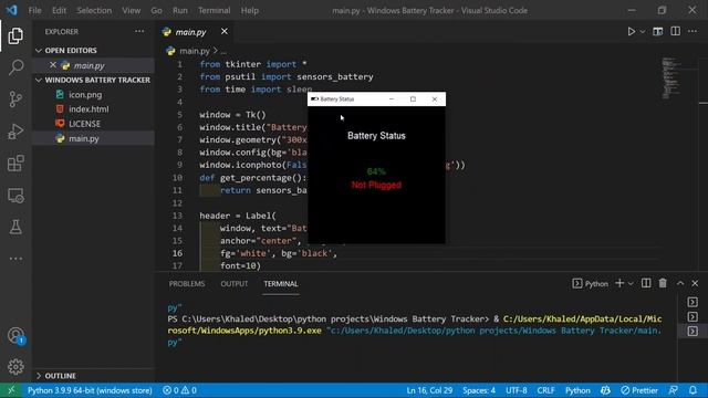 Battery status using Python with some Tkinter UI смотреть онлайн