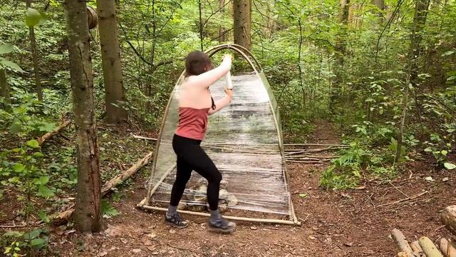 SOLO GIRL's Bushcraft In A Dugout & CAMP Sauna And Fishing ASMR