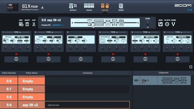 ZOOM G1X four MAX Processor Loading and Clipboard functions - GUITAR LAB 5.0 software - Tutorial смотреть онлайн