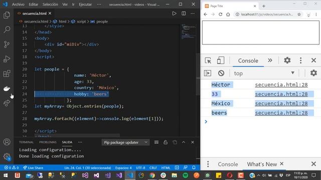 La flexibilidad de javascript, recorrer objetos como arreglos con Object.entries() y for...in смотреть онлайн