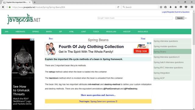 Explain the important life-cycle methods of a bean in Spring framework.
| javapedia.net смотреть онлайн