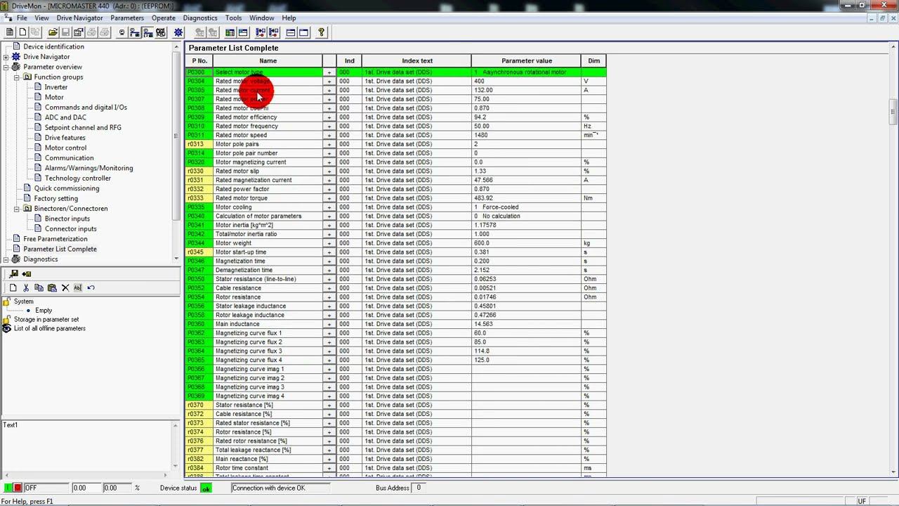 SIEMENS MICROMASTER 410,411,420,430,440 Upload/download Parameters RS-485 Software DriveMonitor V5.5