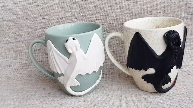 Красивый драконий маковый дуэт набор чашек Беззубик и Дневная фурия Как приручить дракона AnneAlArt