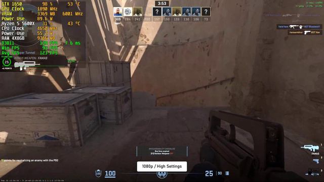 Counter Strike 2 Nvidia GTX 1650 + Ryzen 5 5600X | 1080p All Settings Tested смотреть онлайн