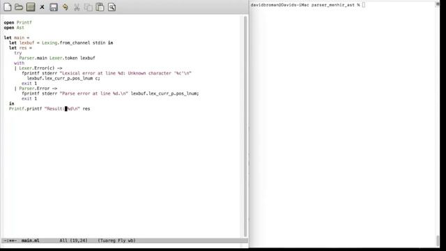Parsing using Menhir - constructing an abstract syntax tree (AST) смотреть онлайн