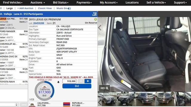 Авто из США. 2015 LEXUS GX PREMIUM $18200 на утверждение смотреть онлайн